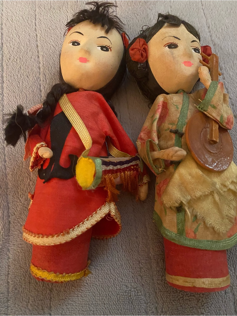 Handcrafted Red Fabric Folk Doll Pair - Decorative Home Accent
